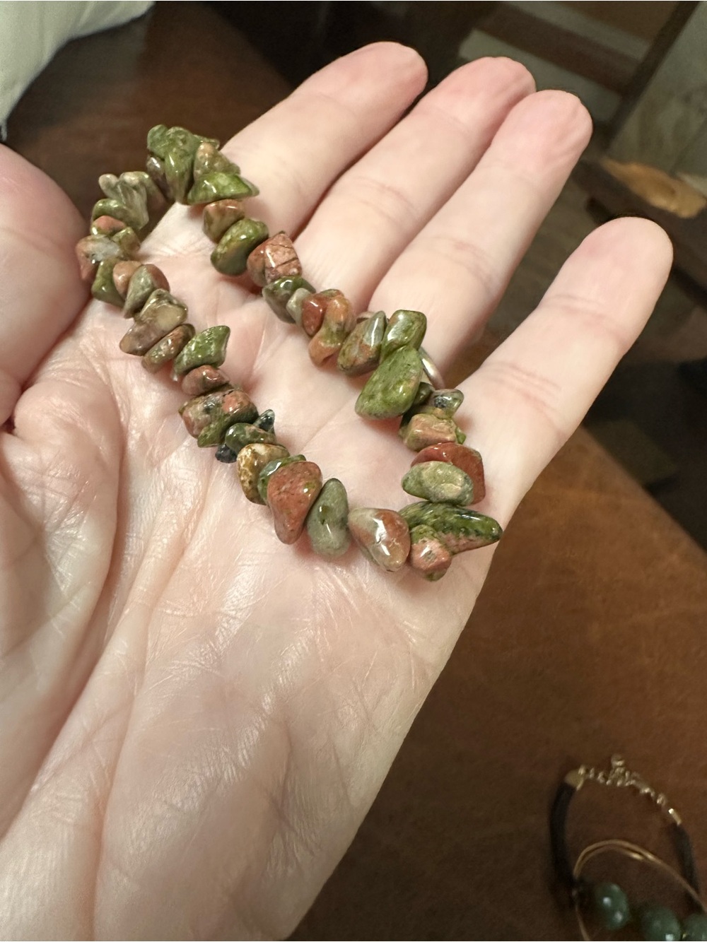 Natural stone Unakite Green & Pink Stone Chip stretch Bracelet